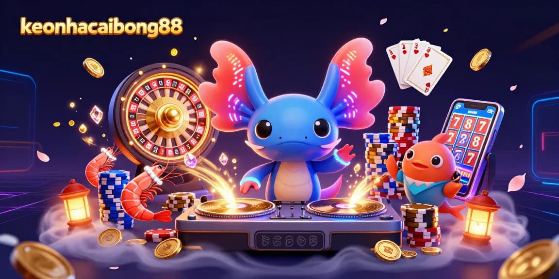 Experience the thrill at keonhacaibong88 while enjoying vivid underwater casino fun with neon characters.