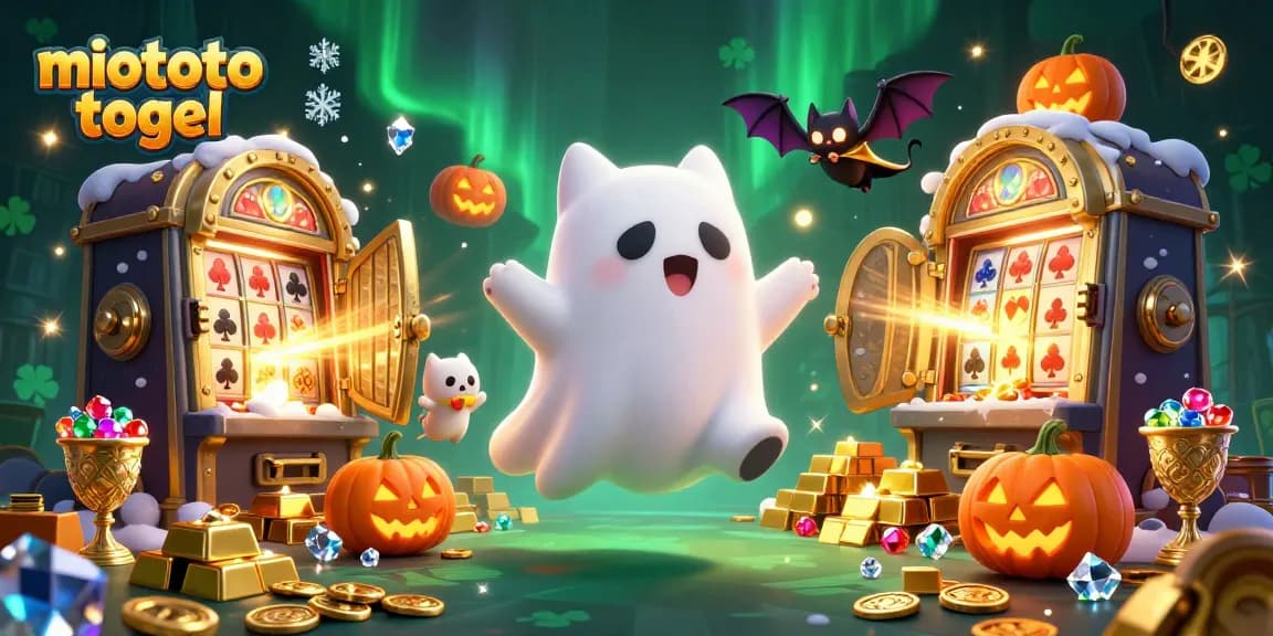 Experience the thrill of miototo togel with a colorful casino scene filled with riches and playful characters.