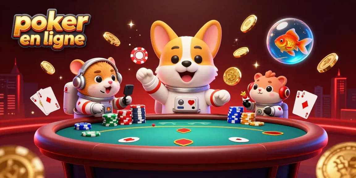 Profitez d'une expérience de poker en ligne captivante avec des personnages animés et des éléments de jeu scintillants.