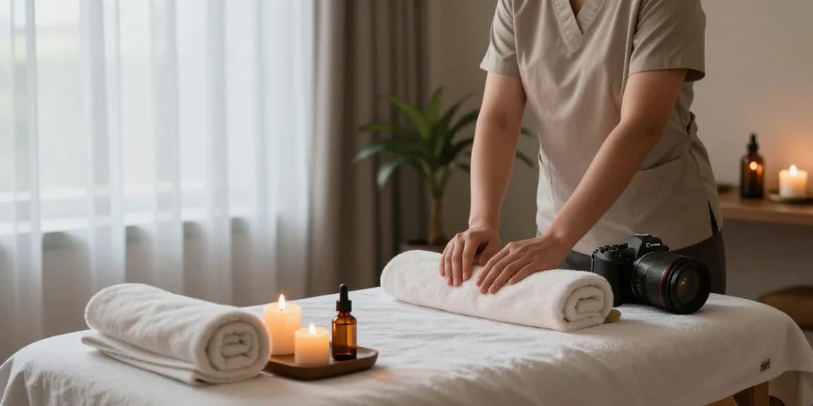 Premium massage therapy setup at https://www.banhanamsg.com/ with calming oils and soft lighting.