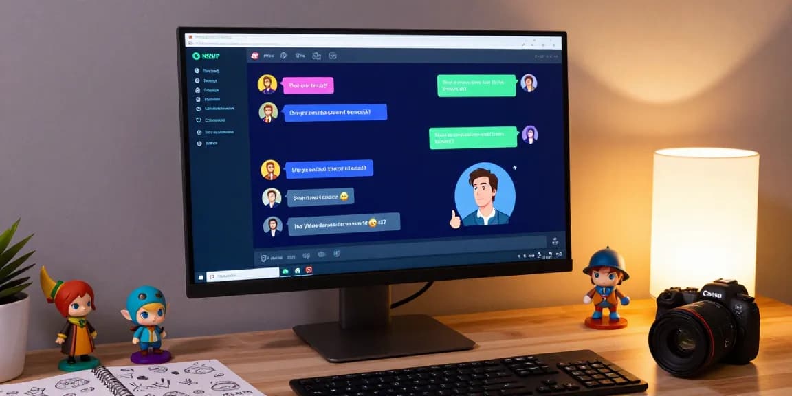 Engaging in an NSFW chat bot conversation within a vibrant virtual workspace.