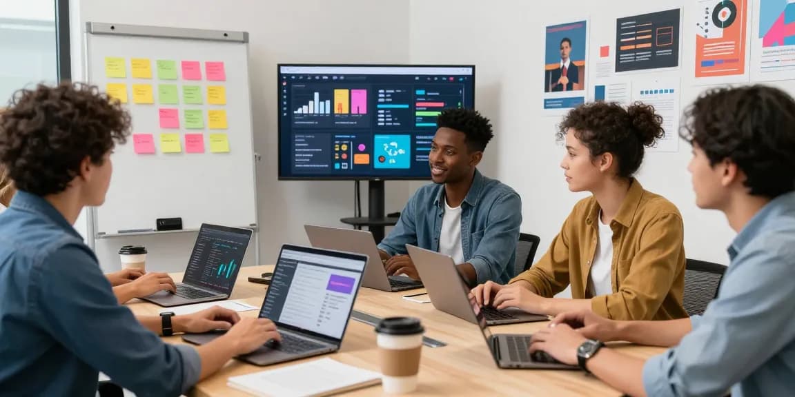 Collaboration in a Digital Marketing Agency with team analyzing marketing strategies.