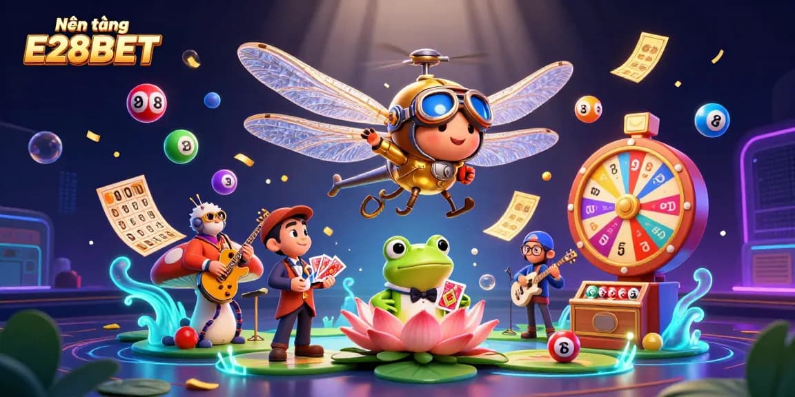 Engage in dynamic gameplay at Nền tảng E28BET with vibrant casino elements and captivating characters.