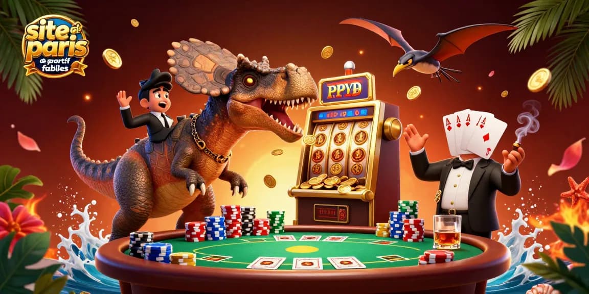 Illustration dynamique des sites de paris sportif fiables avec un pachycéphalosaur et un ankylosaure au casino.