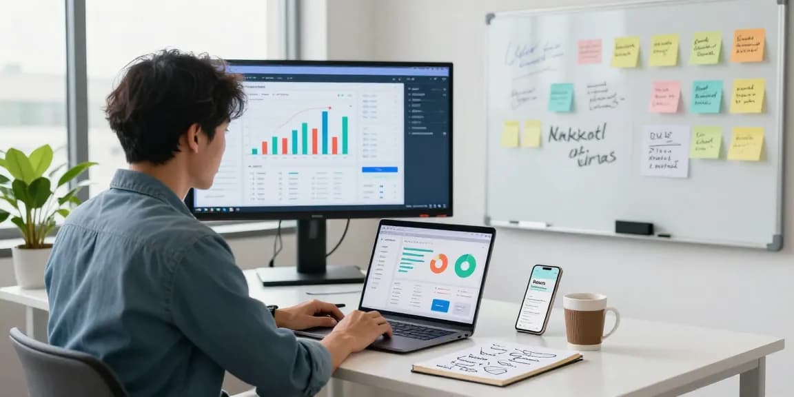 Get Ai visibility on your website with a digital marketing strategist analyzing analytics in a modern office.