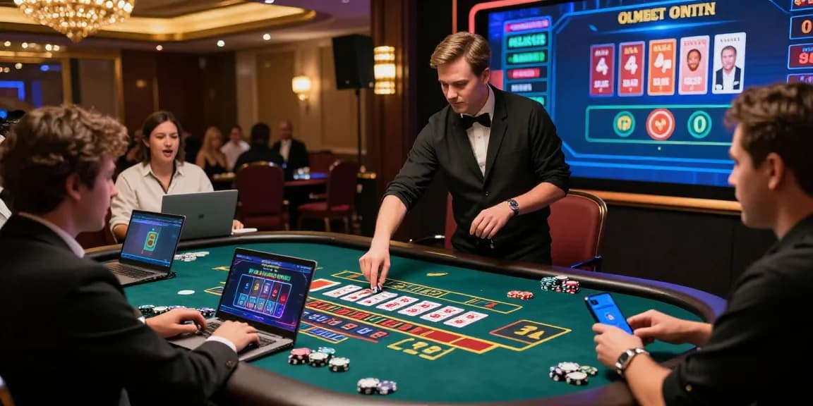 Baccarat Online players enjoying a live casino experience, engaging with a dealer at the virtual table.