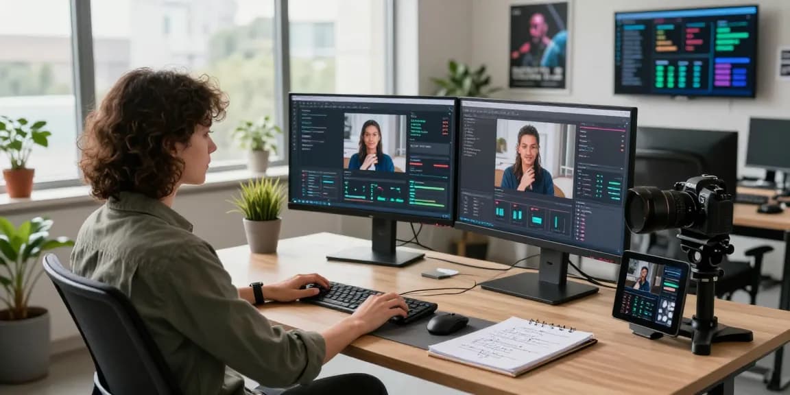 Data analyst in high-tech workspace using AI tools to detect ai image precision and accuracy.