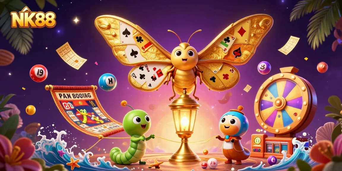 Experience the vibrant world of NK88 online betting with dynamic lottery balls and golden tickets.