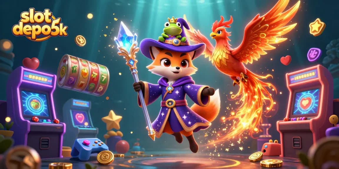 Experience exciting gameplay with slot depo 5k, featuring vibrant slot game elements and magical characters.