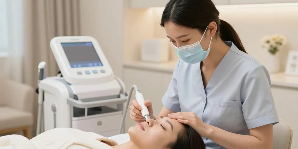 クリニックでの専門的なVIO脱毛治療、患者ケアを示しています。