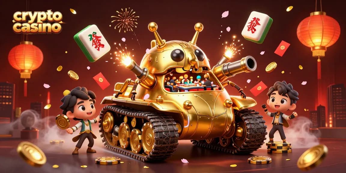 Experience the excitement of a crypto casino through an animated golden beetle tank scene.