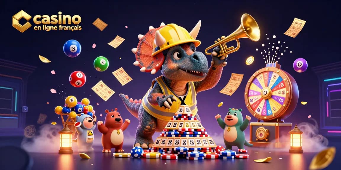 Profitez de l'excitation des jeux dans un casino en ligne français avec un triceratops et un parasaurolophus.