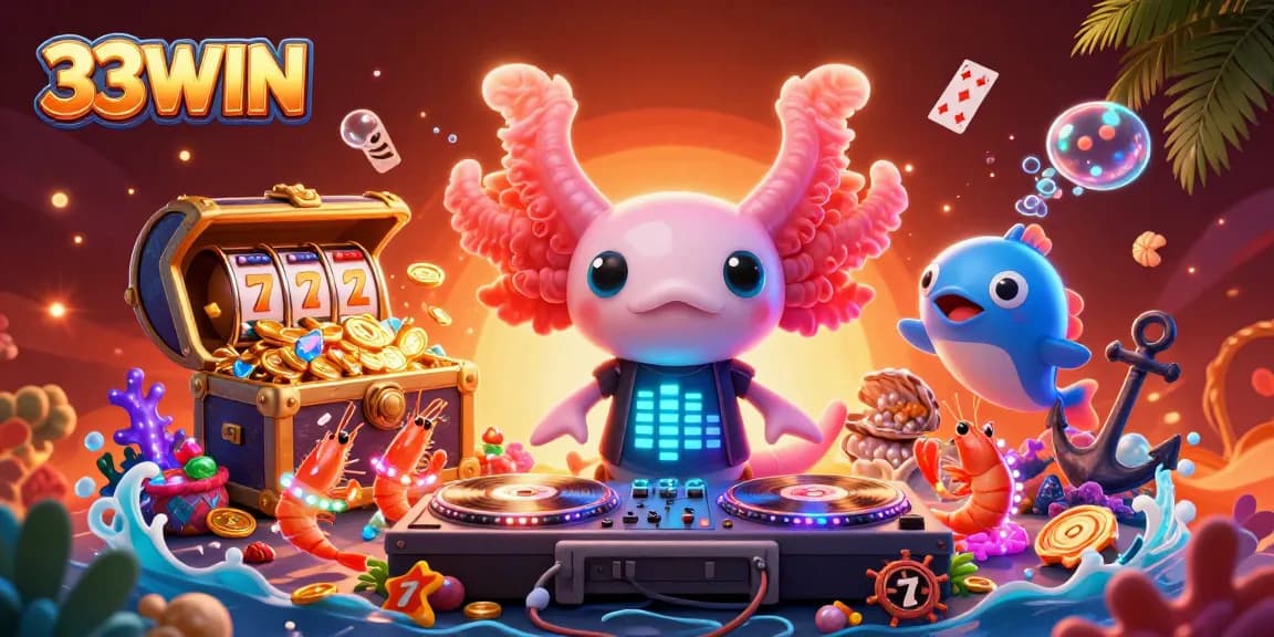 Experience thrilling wins at 33WIN while enjoying vibrant casino-themed underwater characters.