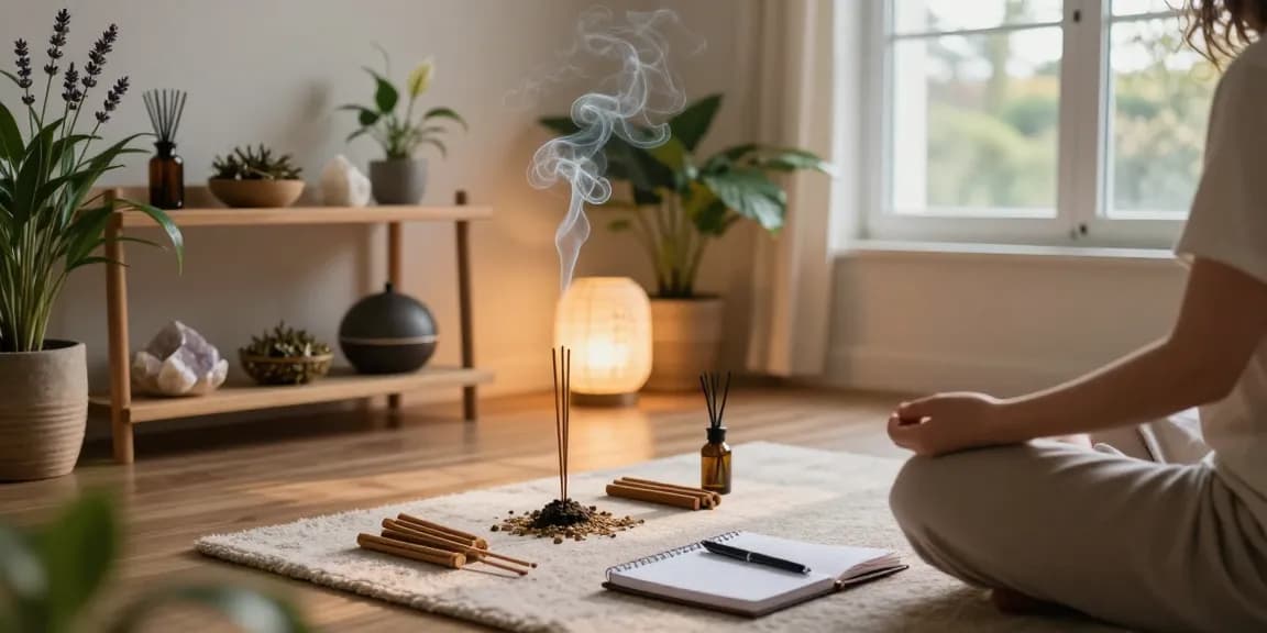 Experience best-organic-incense-sticks in a serene meditation setup with calming herbs and tranquil atmosphere.