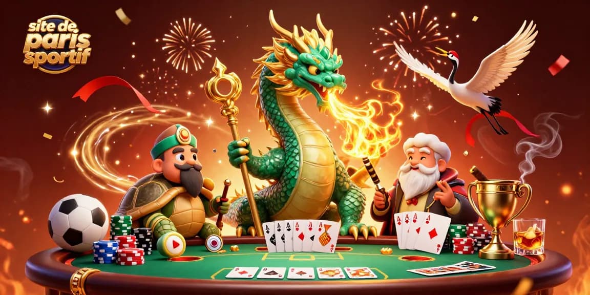 Pariez sur le site de paris sportif avec des champions entourés de trophées et de jetons de poker