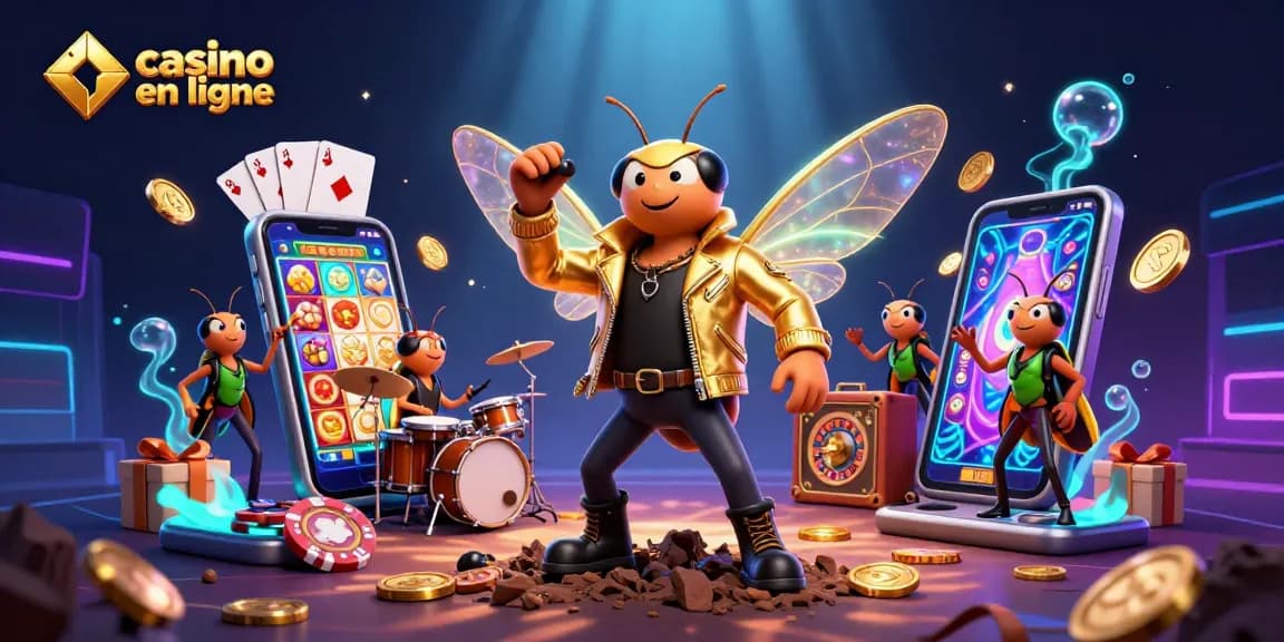 Découvrez l'excitation du casino en ligne avec une illustration colorée et dynamique.