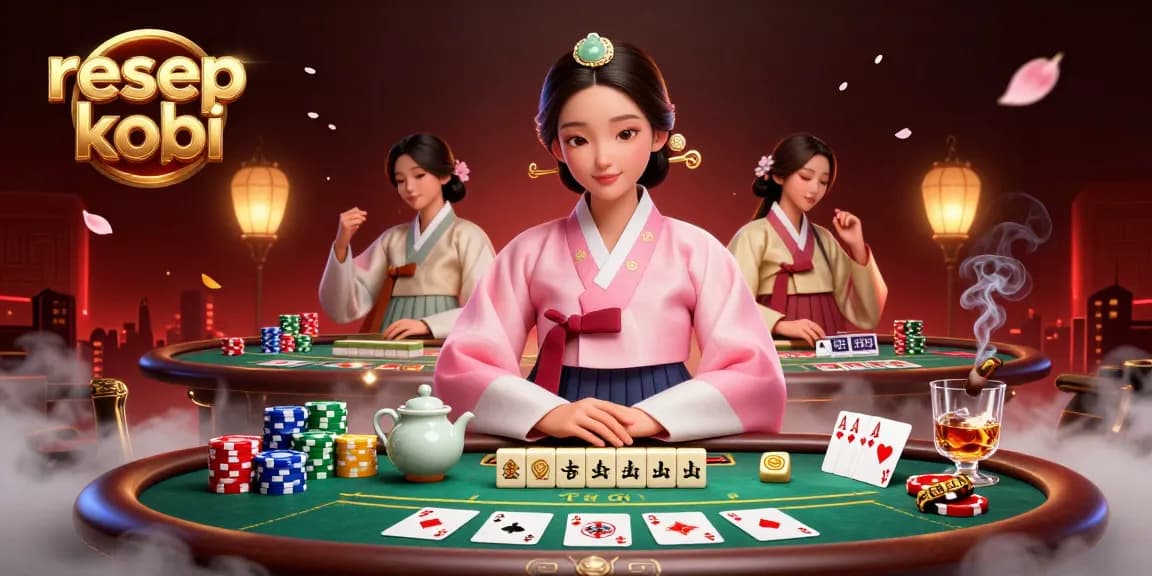 Experience the excitement of gambling with resep kopi while enjoying elegant visuals of poker elements and an Asian woman in traditional attire.