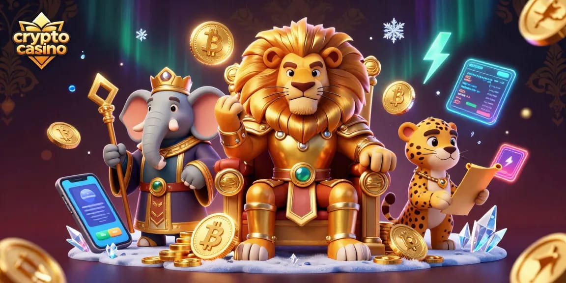 Gagnez à un crypto casino avec des gains instantanés entouré de pièces Bitcoin et Ethereum.