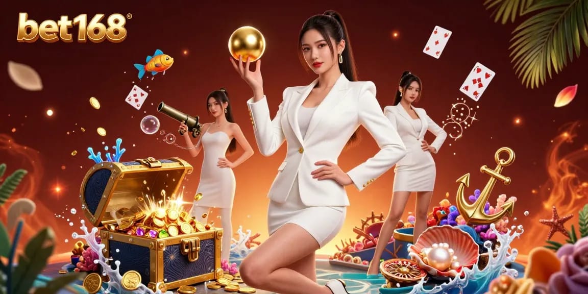 Experience the excitement of betting at bet168 with a glamorous casino showdown featuring vibrant gold and luxury elements.