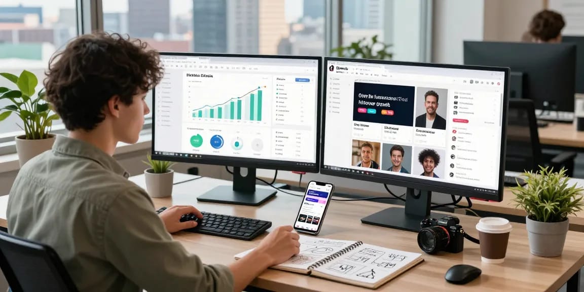 Discover the best sites to buy TikTok followers in a vibrant digital marketing workspace.