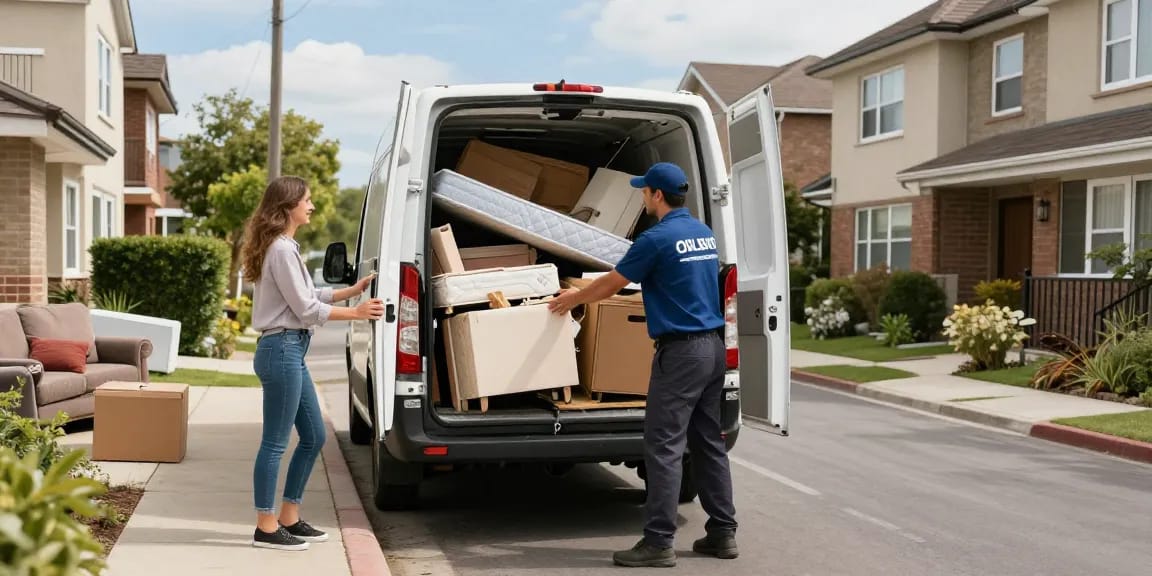 Professional Sperrmüllabholung 80 Euro Berlin service loading bulky furniture with friendly customer interaction.
