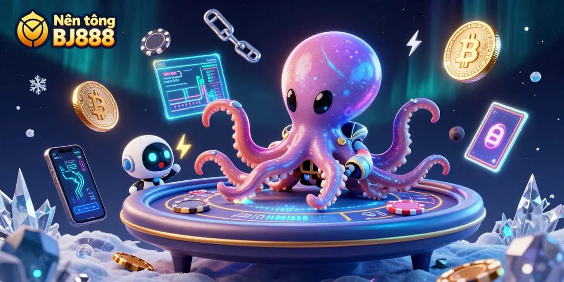 Experience thrilling gaming at Nền tảng BJ888 with vibrant alien characters and dynamic crypto elements.
