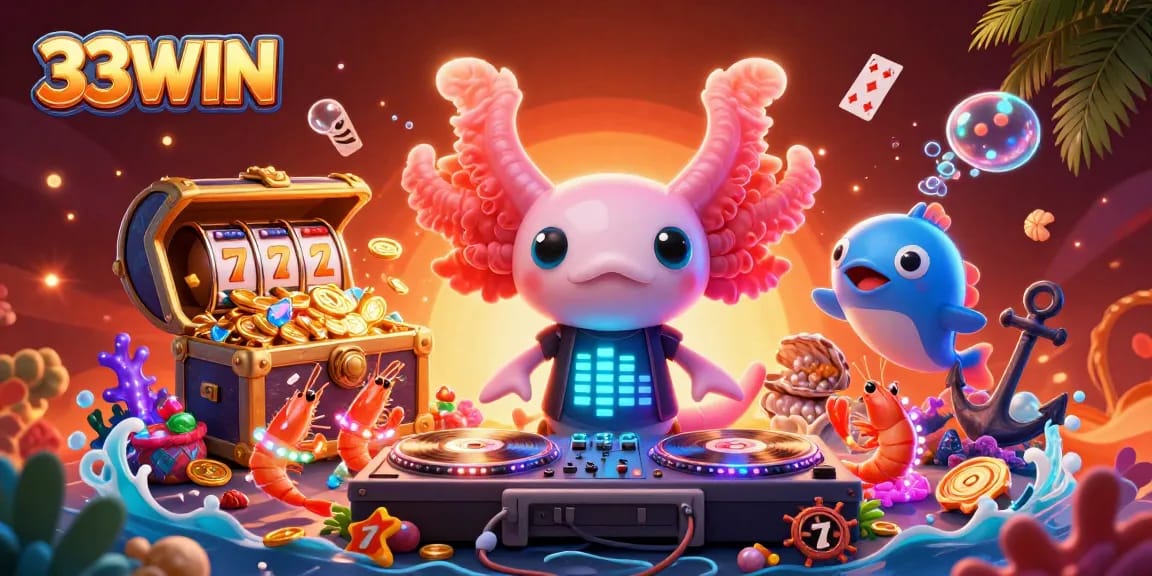 Experience thrilling wins at 33WIN while enjoying vibrant casino-themed underwater characters.
