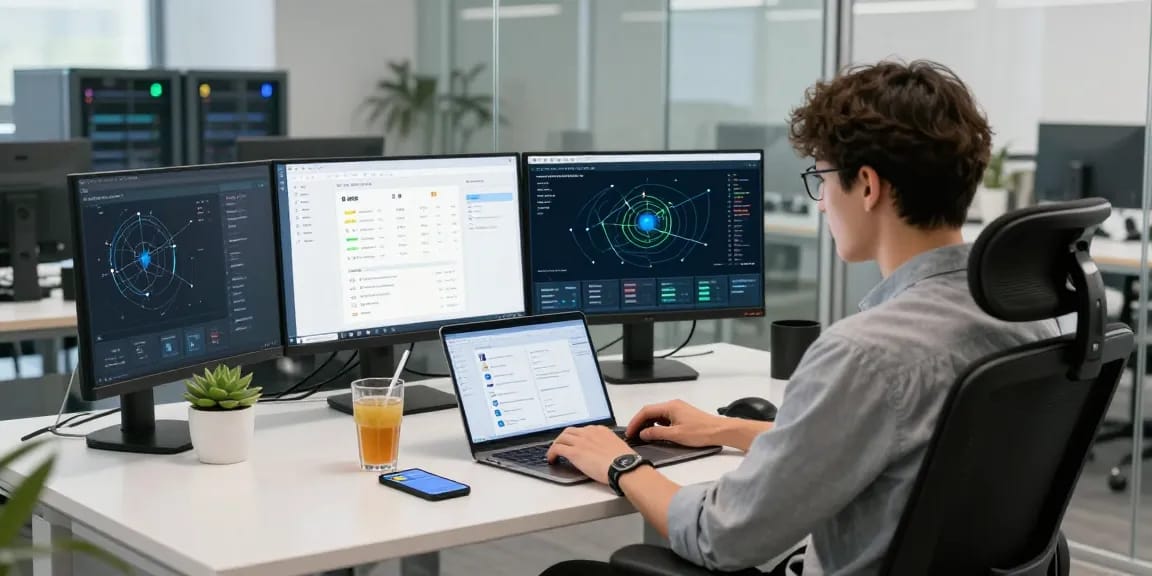 快连 network acceleration software interface displayed on a modern workspace laptop.