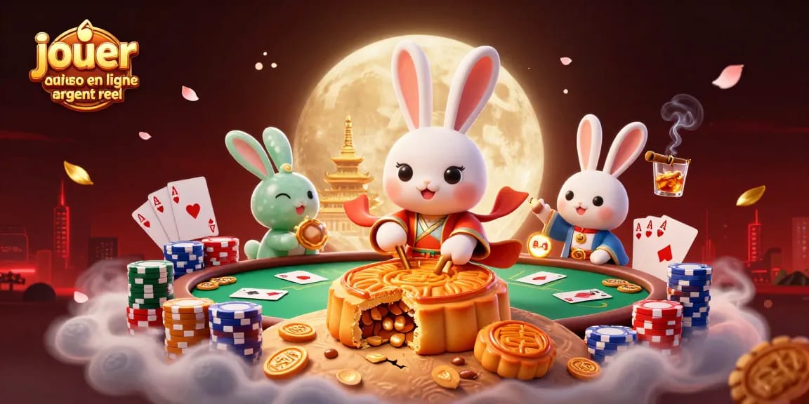 Jouez au casino en ligne argent réel avec un lapin légendaire au poker et au tapis vert rempli de jetons.