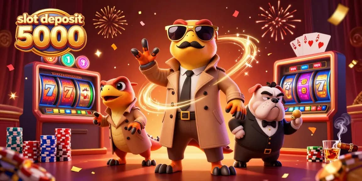 Experience the excitement of slot deposit 5000 with vibrant 3D raptors in a casino setting.