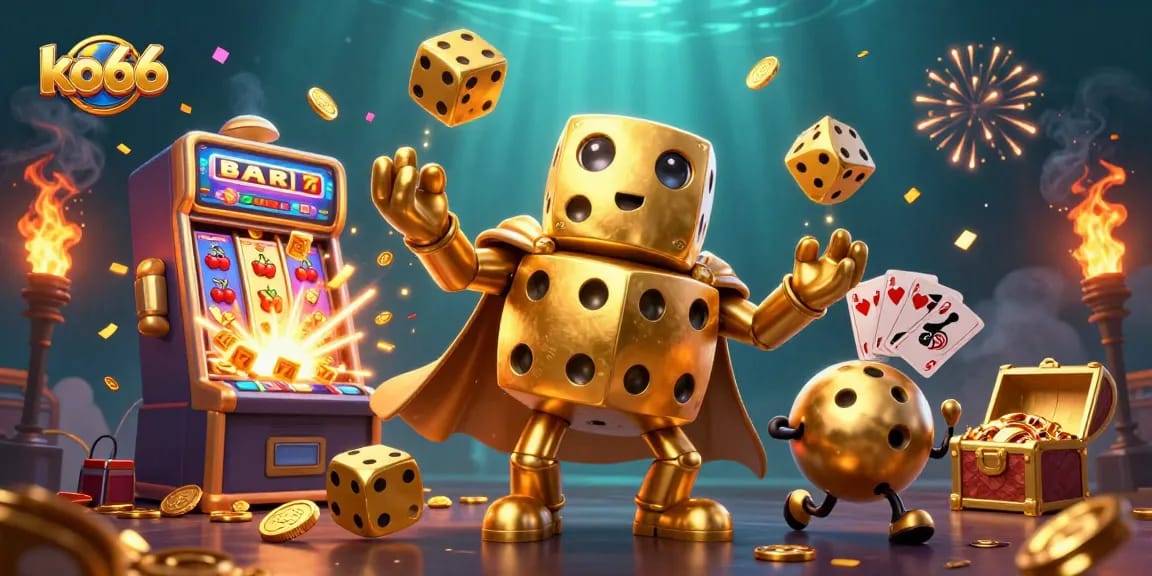 Experience excitement with ko66 as golden dice characters engage in thrilling casino action.