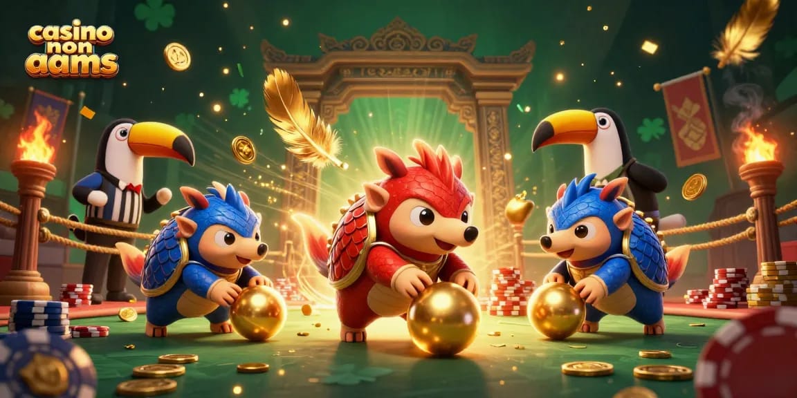 Gioca nei casino non AAMS con il duello tra pangolini in armor blu e rosso che lanciano palline d'oro.