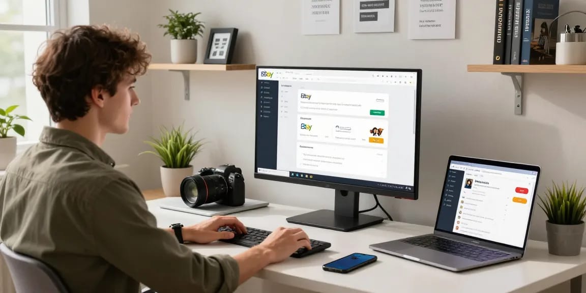 Buy verified eBay account displayed on an organized desk during online shopping session.