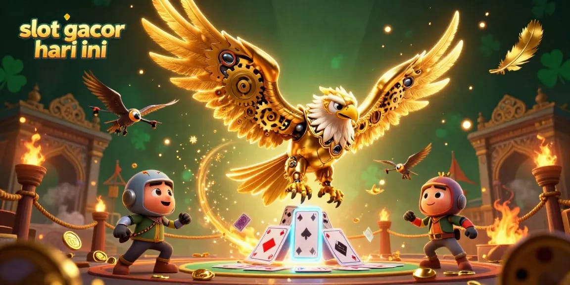 Engage with the thrilling gameplay of slot gacor hari ini featuring a cybernetic eagle and dynamic casino elements.