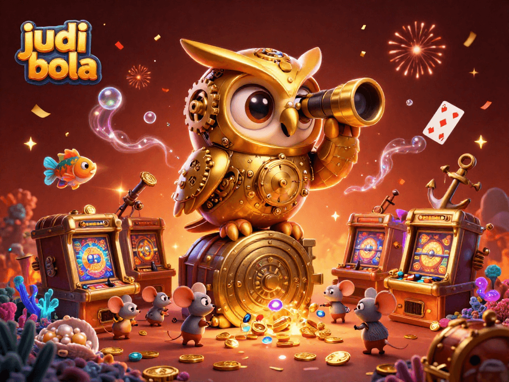 Experience thrilling judi bola action with our dynamic casino illustration featuring whimsical characters.