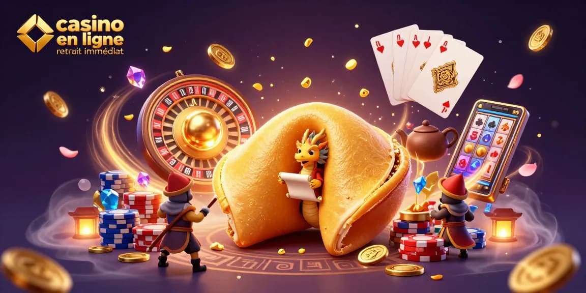 Un dragon sage litige le retrait immédiat dans un casino en ligne illustré par des jetons et pièces d'or.