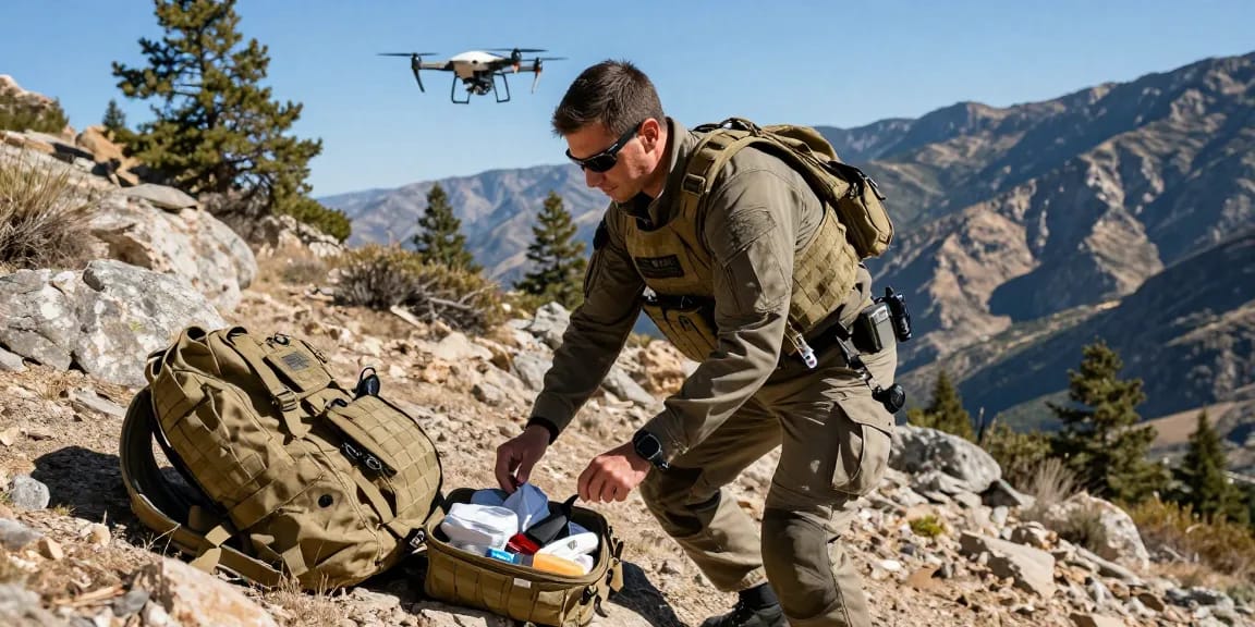 MOLLE IFAK pouch with tourniquet showcased in an outdoor emergency response scene