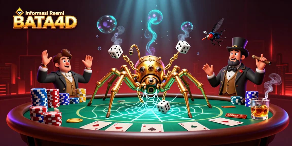 Catch unlucky dice in the web of a steampunk spider in Informasi Resmi BATA4D illustration