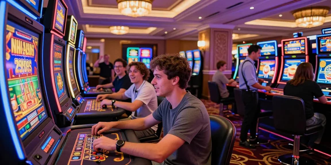 Exciting gaming experience at a lista casino non aams, featuring diverse players at colorful gaming stations.