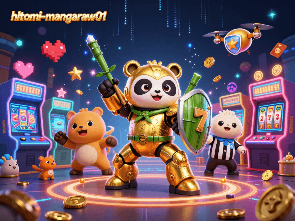 Engage with hitomi-mangaraw01 in a dynamic casino battle featuring colorful retro arcade elements.