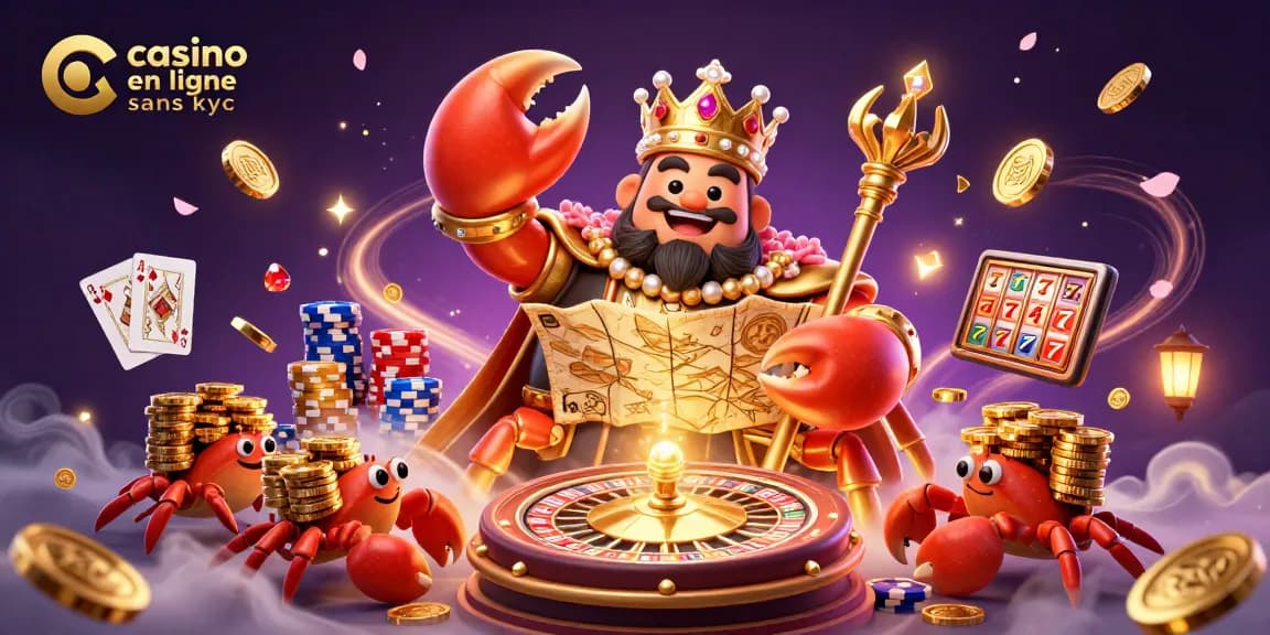 Jouez au casino en ligne sans KYC avec ce crabe en or majestueux et ses serviteurs crabes portant des jetons d'or