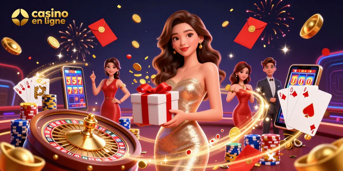 Experience casino en ligne excitement with a dazzling illustration of winning moments in a festive setting.