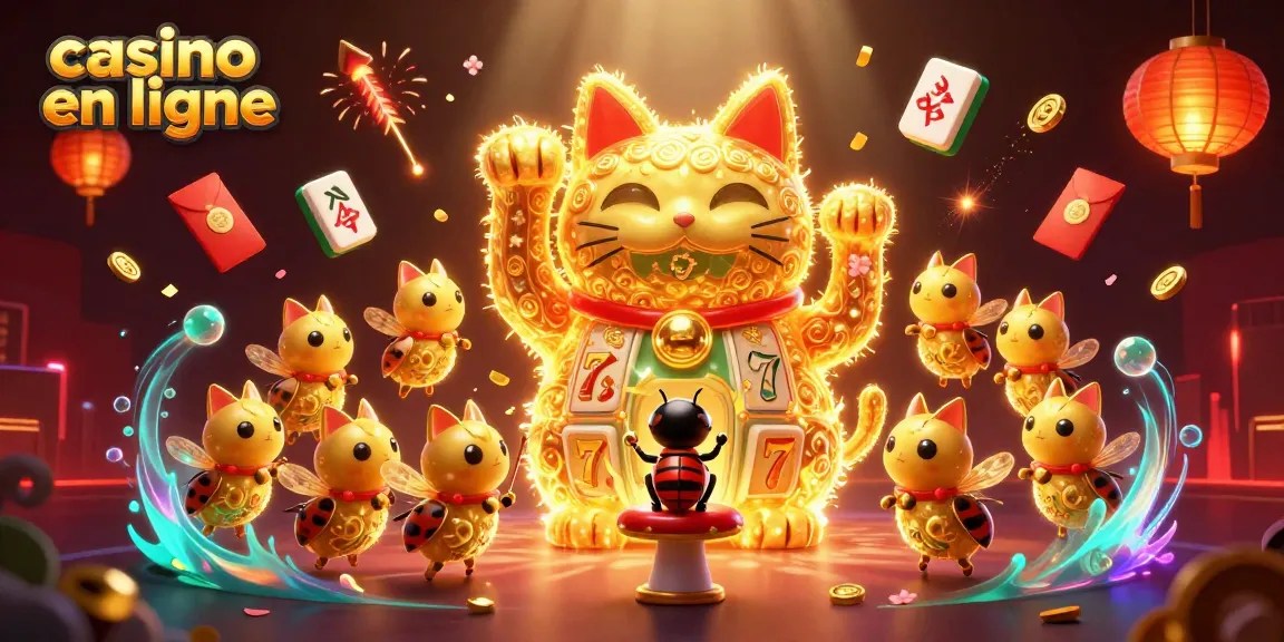 Jouez au casino en ligne avec une illustration colorée de chance et de symboles festifs.