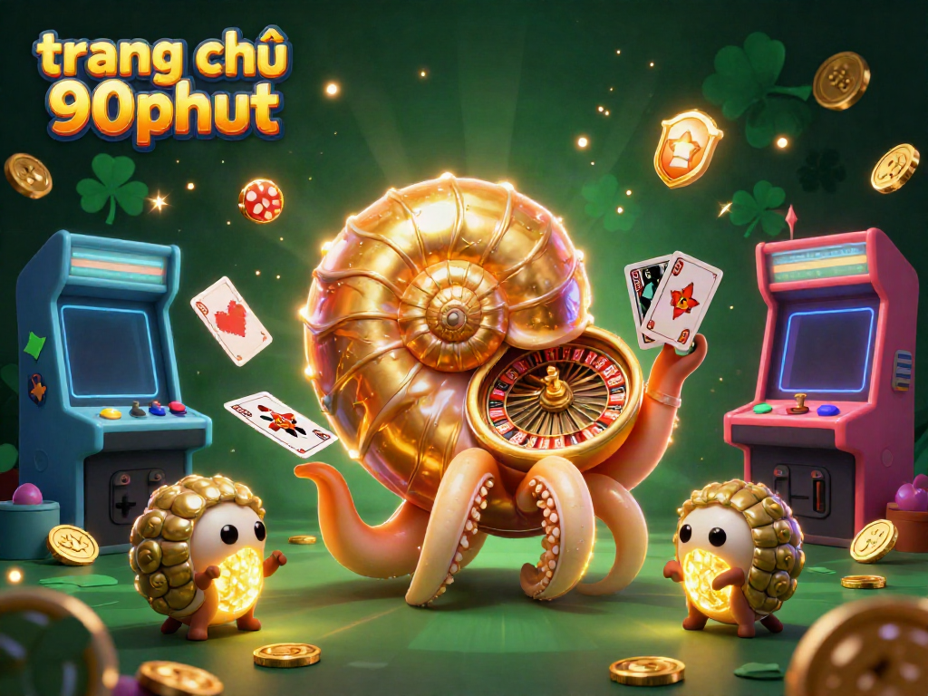 Interact with the stunning 'trang chủ 90phut' scene featuring a giant nautilus roulette wheel alongside glowing ammonite companions.