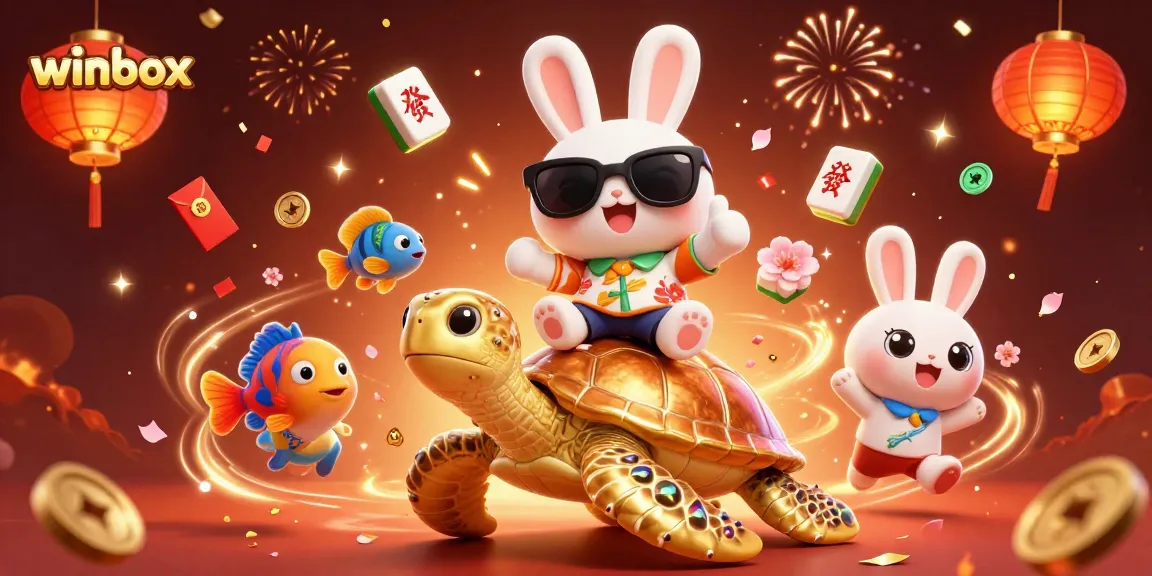 Experience winbox like never before with a lucky rabbit and golden turtle in this vibrant casino scene.