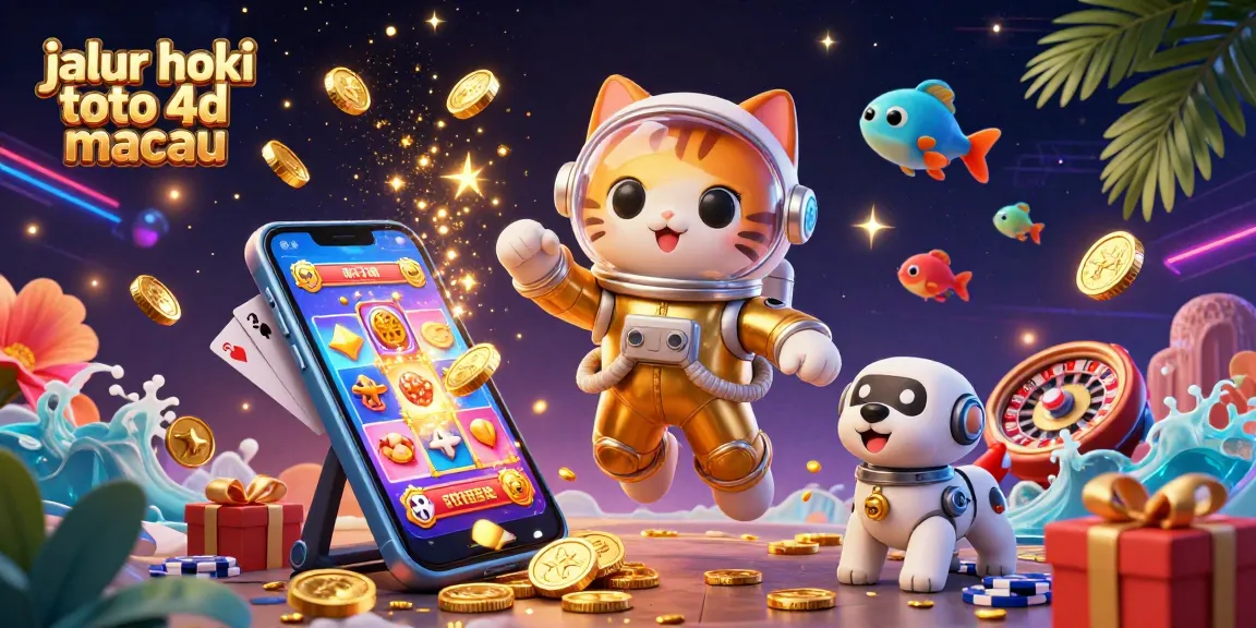 Playing the jalur hoki toto 4d macau game amid a vibrant 3D cosmic scene filled with casino elements.