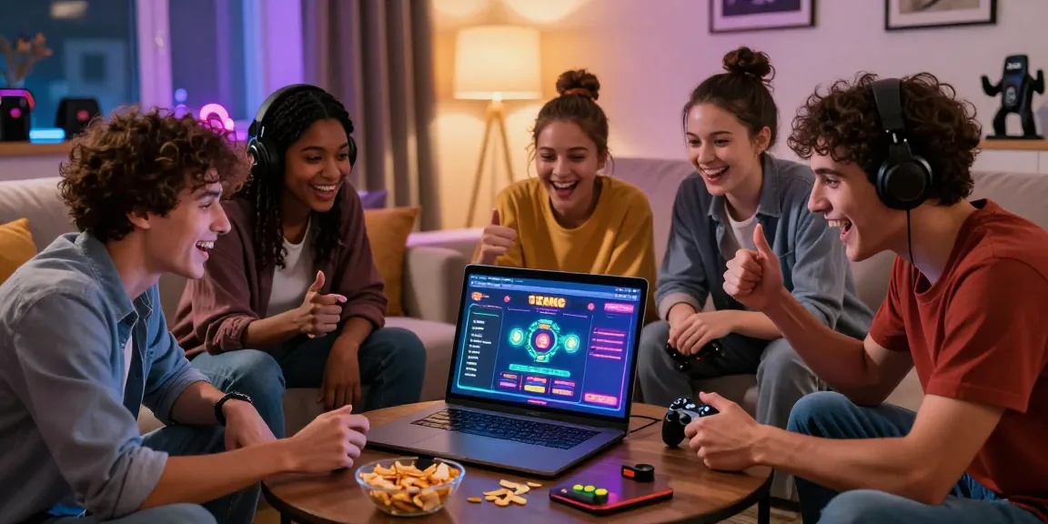 Group of friends enjoying online gaming and betting with OK8386 in a cozy living room.