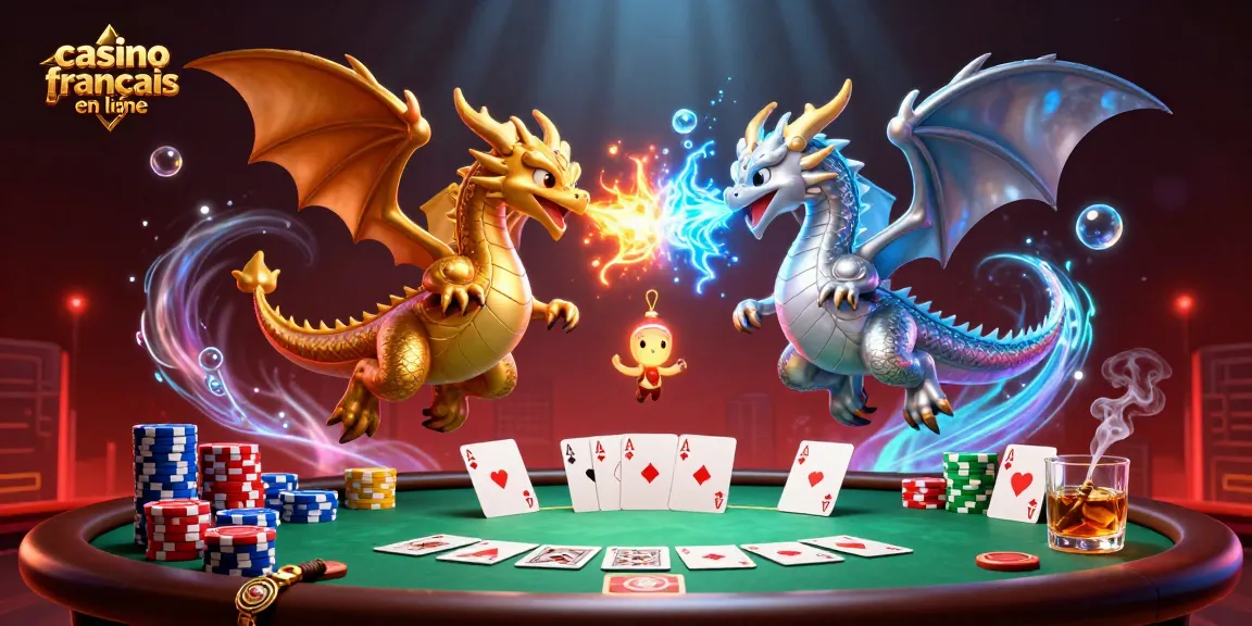 Jouez au casino francais en ligne avec une scène captivante de dragons et d'éléments de poker.