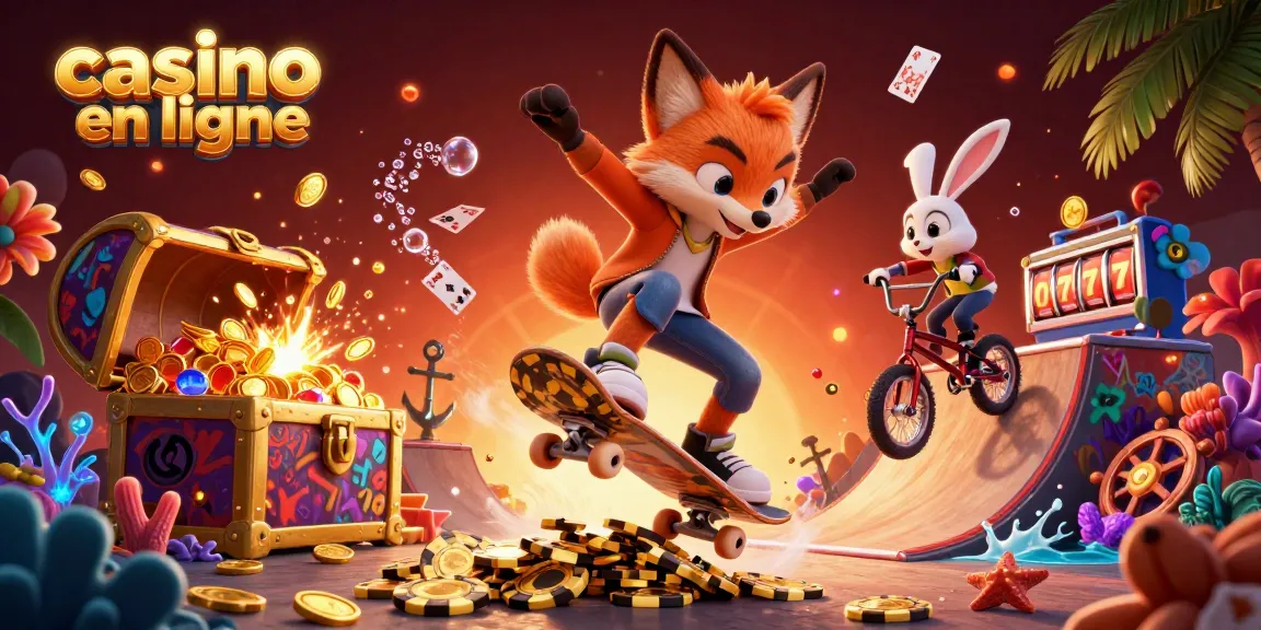 Interagissez avec le casino en ligne à travers une illustration aventureuse d'un renard et d'un lapin dans une scène de jeu colorée.