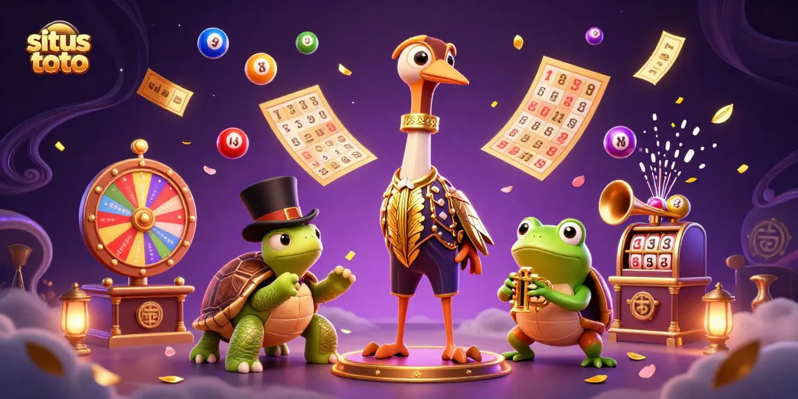 Experience excitement at situs toto with colorful lottery elements and whimsical characters in a vibrant casino scene.